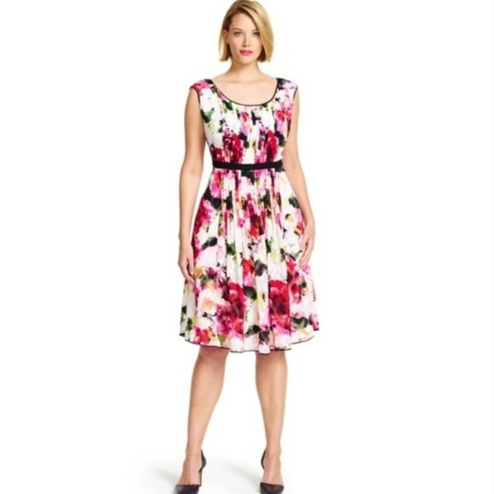 Adrianna Papell | Sleeveless Floral Pleated Fit and Flare‎ Dress S